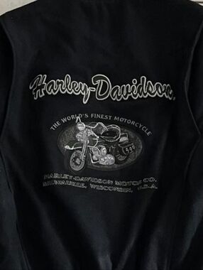 Harley-Davidson Black Jacket with White and Gray Motorcycle Graphic, Used